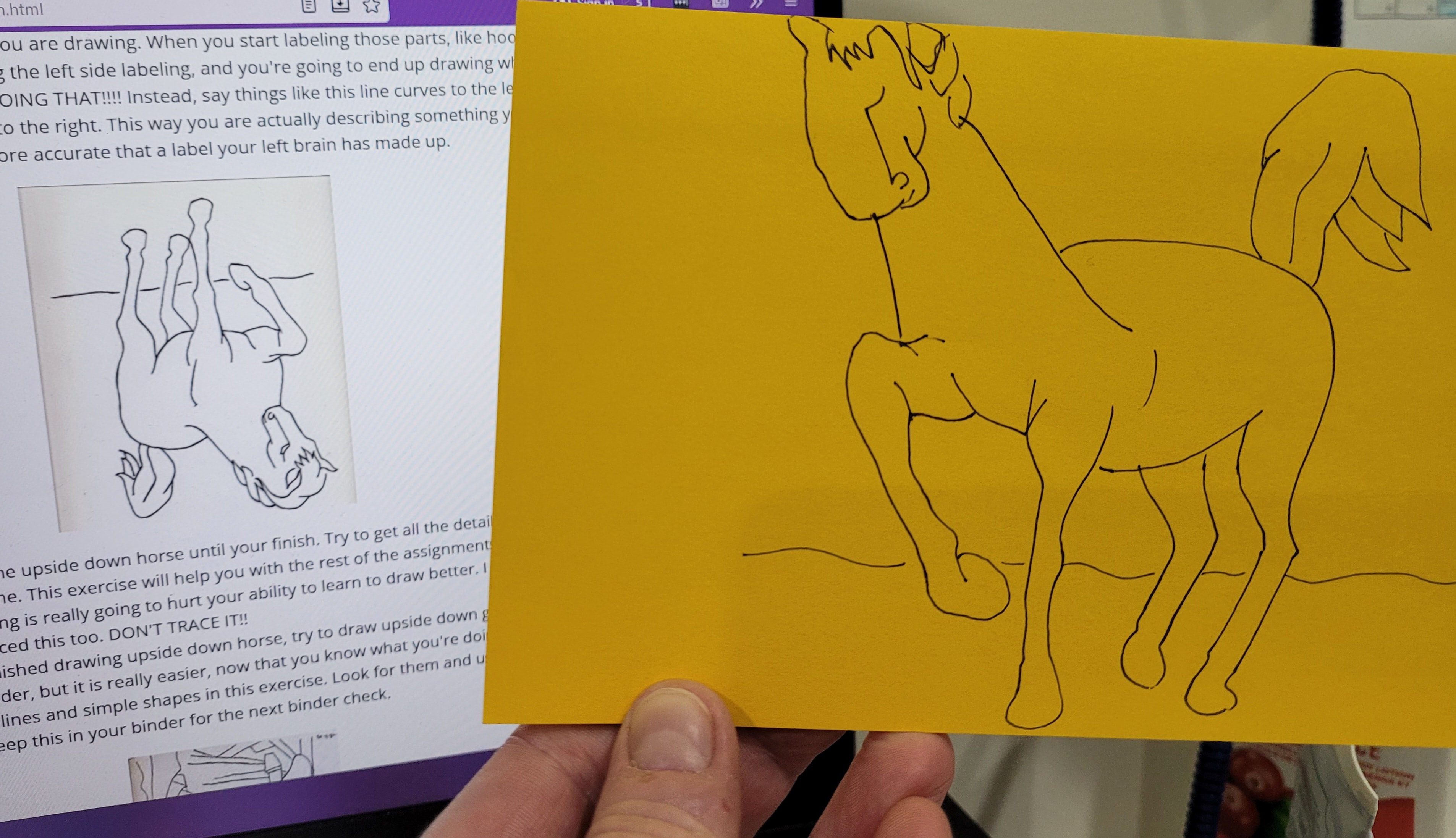 Hand-drawn sketch of a horse from an arts-based leadership exercise